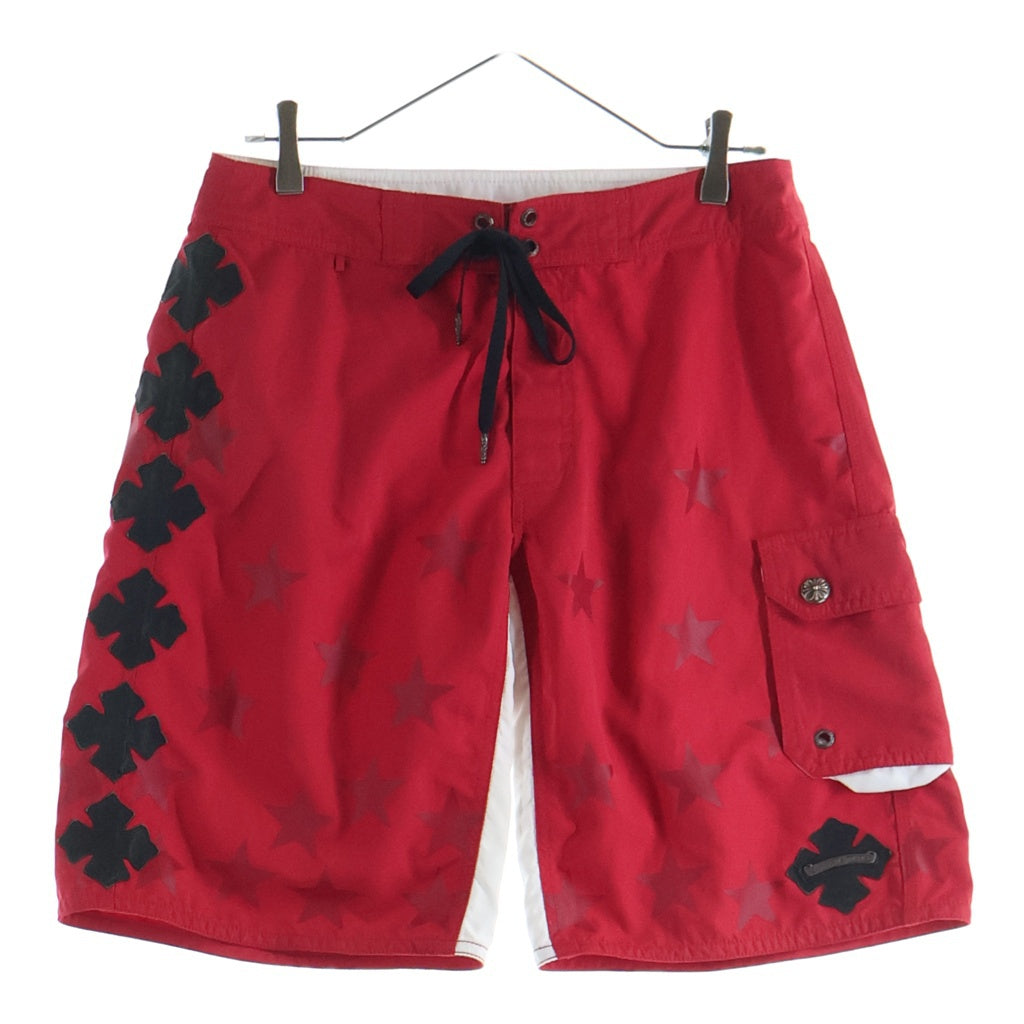 CHROME HEARTS(クロムハーツ) Cross Leather Patch Star Print Swim Pants クロス レザーパッチ スタープリント スウィムパンツ レッド