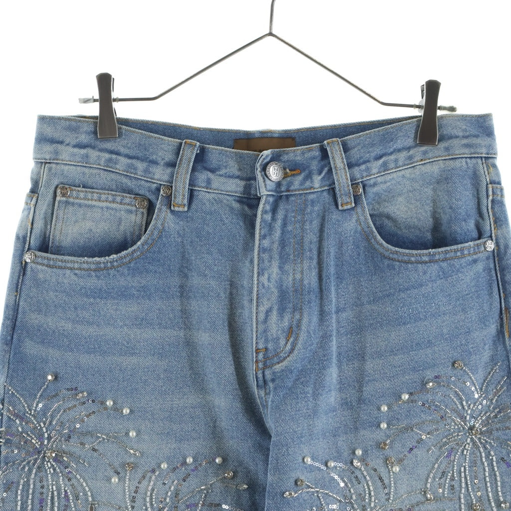BIRTH OF ROYAL CHILD(バースオブロイヤルチャイルド) Fireworks Washed Denim スパンコール装飾 デニムパンツ インディゴ