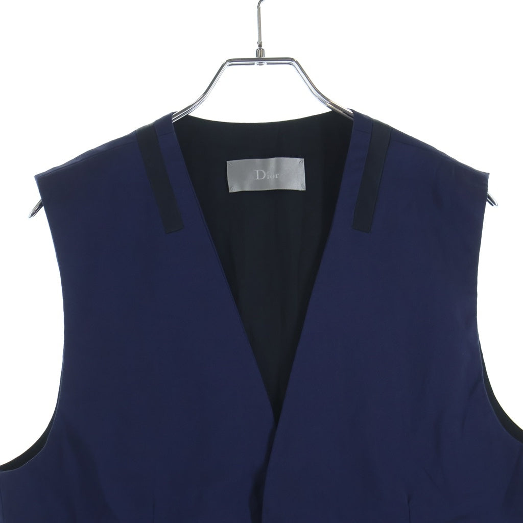 Dior HOMME(ディオールオム) 15SS サテンライン切替ノーカラー比翼ジレベスト ネイビー 563C604S3300