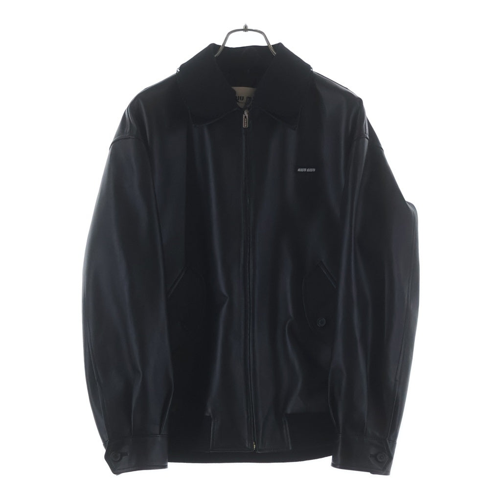miumiu(ミュウミュウ) レースドッキング ナッパレザージャケット MPW024 S000 1966 ブラック レディース