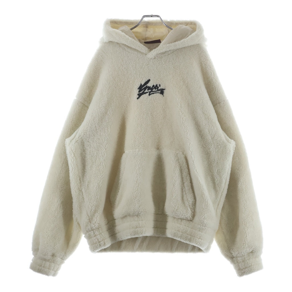 GUCCI(グッチ) Ivory Teddy Sweatshirt 795146 XJGRM ロゴ刺繍 プルオーバーフリースパーカー フーディ アイボリー