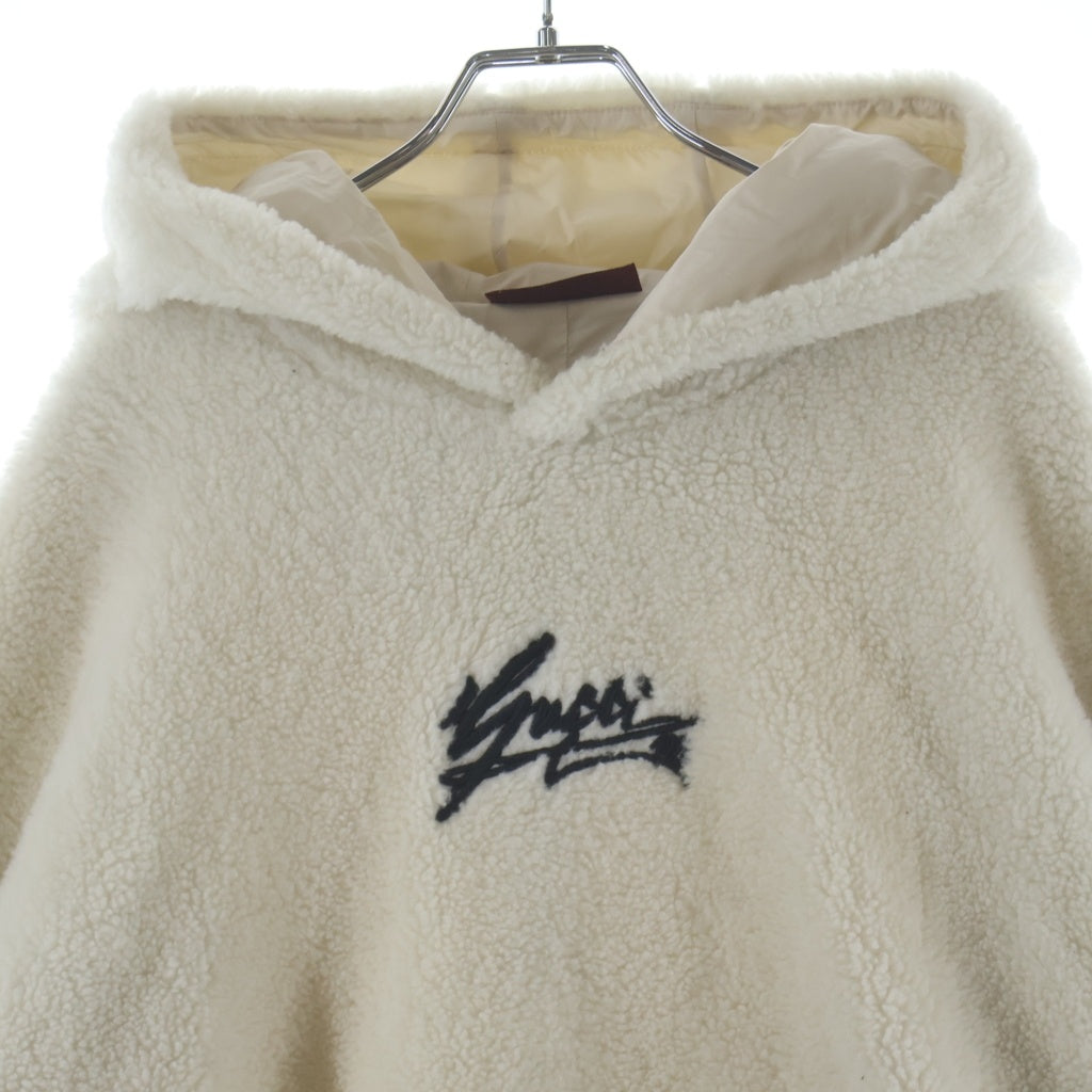 GUCCI(グッチ) Ivory Teddy Sweatshirt 795146 XJGRM ロゴ刺繍 プルオーバーフリースパーカー フーディ アイボリー