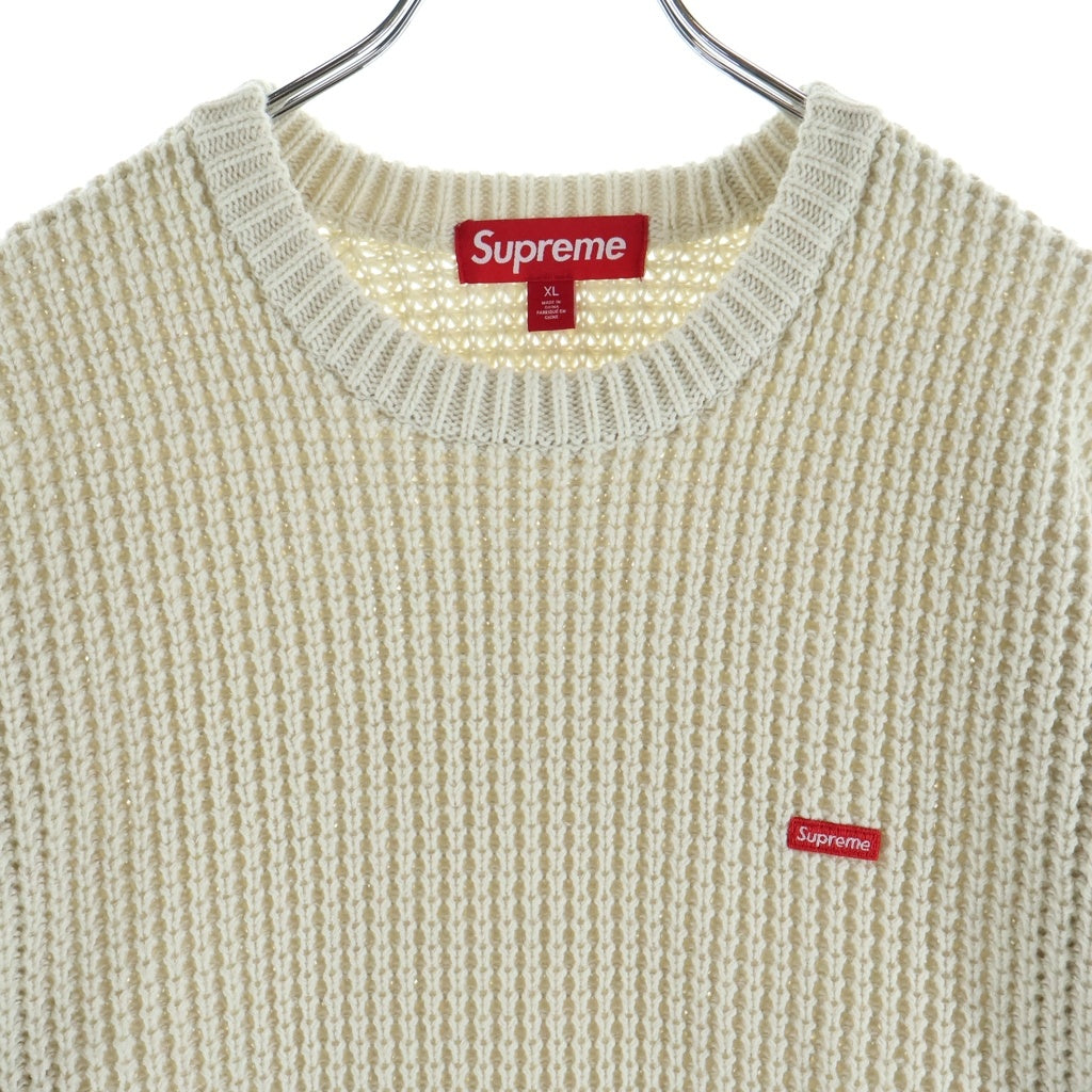 SUPREME(シュプリーム) 24AW Waffle Small Box Sweater Stone スモールボックスロゴ クルーネックワッフルニットセーター アイボリー