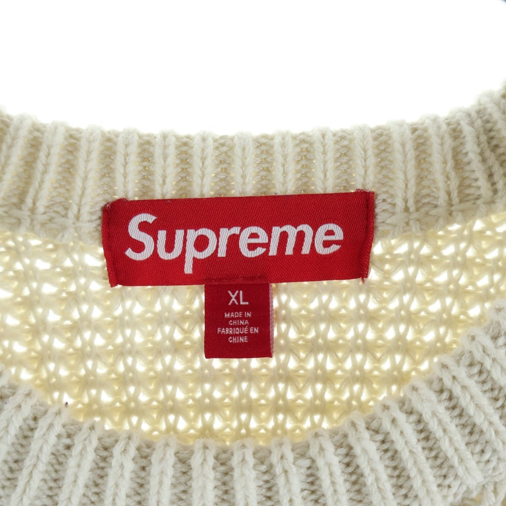SUPREME(シュプリーム) 24AW Waffle Small Box Sweater Stone スモールボックスロゴ クルーネックワッフルニットセーター アイボリー