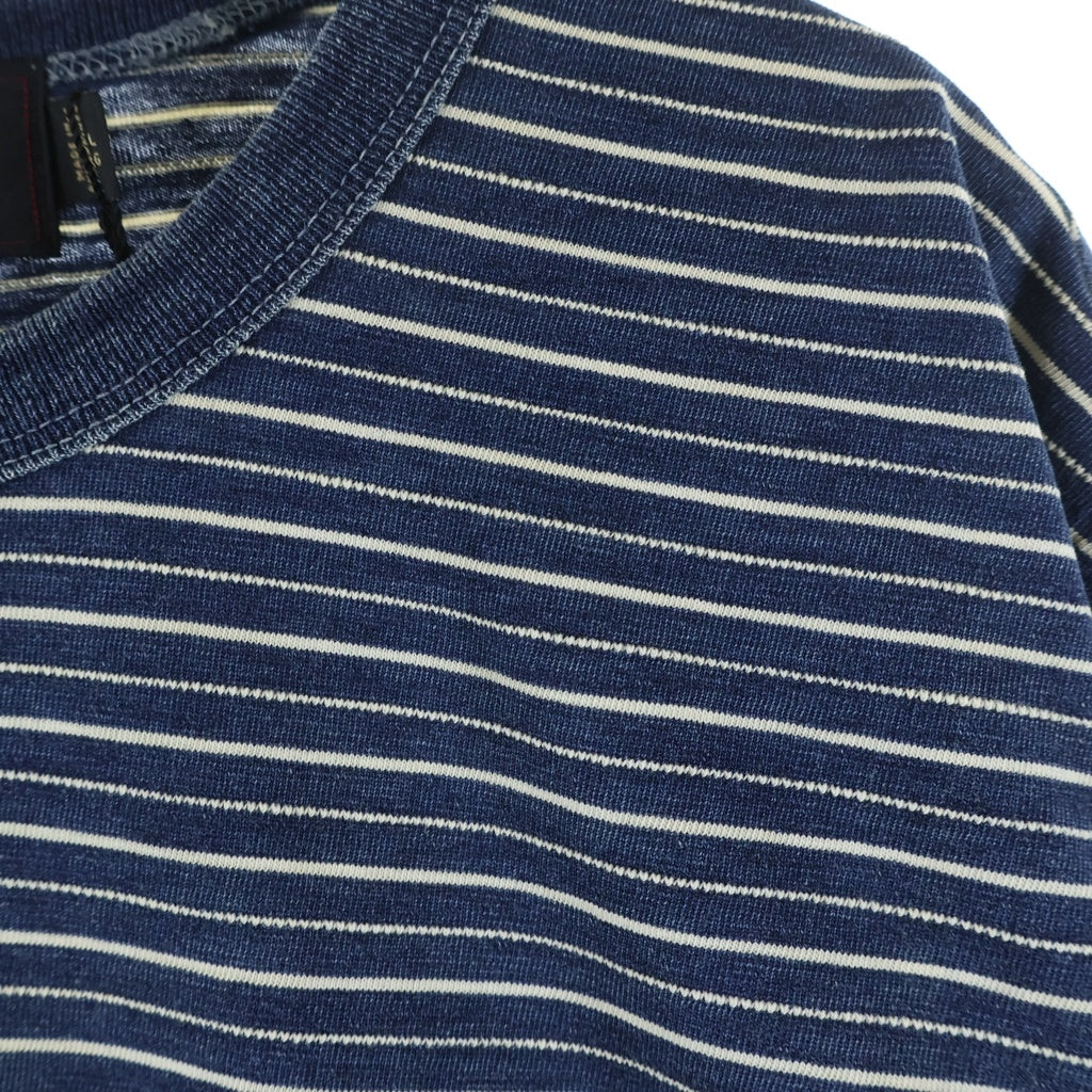RRL(ダブルアールエル) Indigo Striped Jacquard Tee Indigo Multi インディゴ ストライプ ジャガード半袖Tシャツ ネイビー