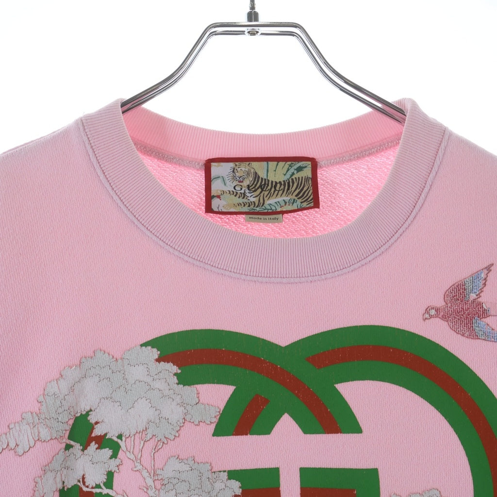 GUCCI(グッチ) Tiger Interlocking G Sweatshirt タイガープリント クルーネックスウェットトレーナー ピンク 617964 XJD4F