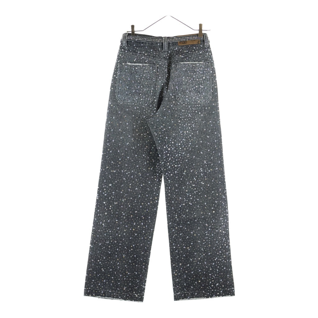 BIRTH OF ROYAL CHILD(バースオブロイヤルチャイルド) 3D Printing Washed 20k Swarovski Diamond Boro Denim ダメージ加工 ラインストーン装飾 デニムパンツ グレー