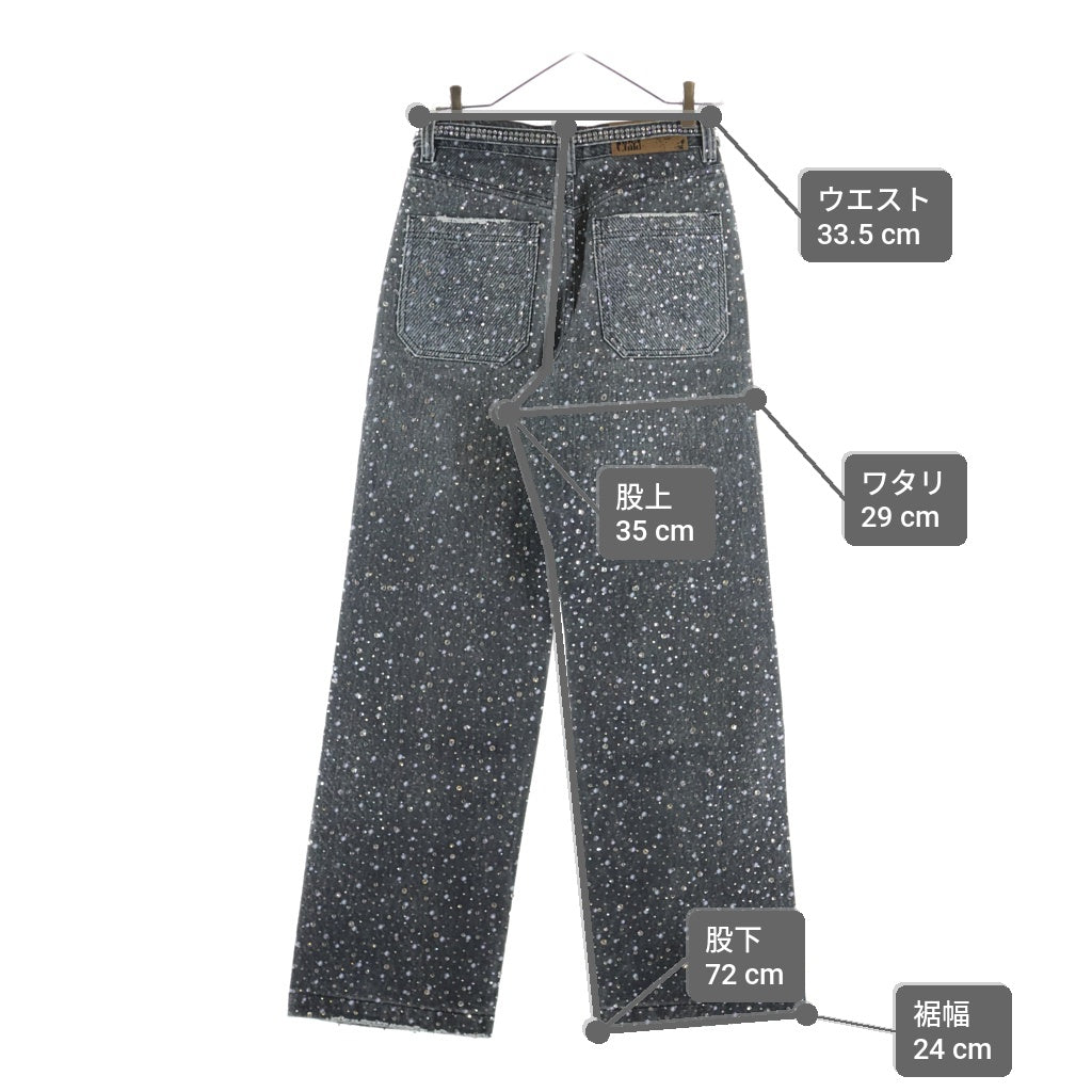 BIRTH OF ROYAL CHILD(バースオブロイヤルチャイルド) 3D Printing Washed 20k Swarovski Diamond Boro Denim ダメージ加工 ラインストーン装飾 デニムパンツ グレー