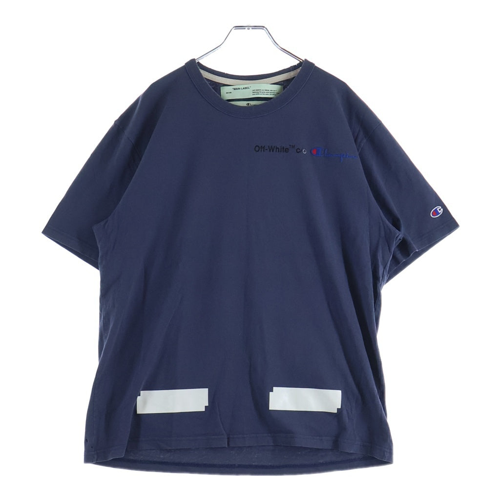 OFF-WHITE(オフホワイト) 18SS ×Champion T-Shirt チャンピオン ロゴ刺繍半袖Tシャツ ネイビー OMAA029S18874050
