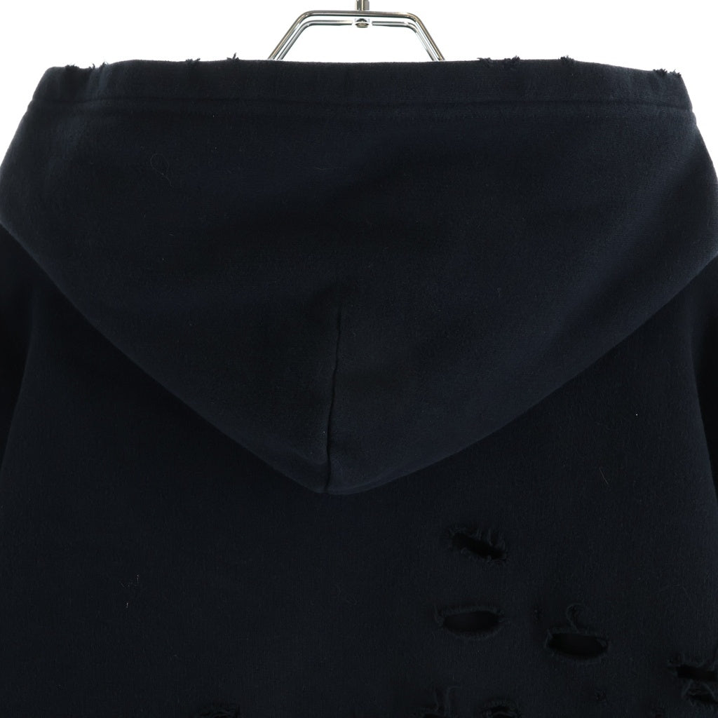 BALENCIAGA(バレンシアガ) 21SS デストロイ加工 ロゴミディアム フリースプルオーバーパーカー 659403 TKVB6 ブラック
