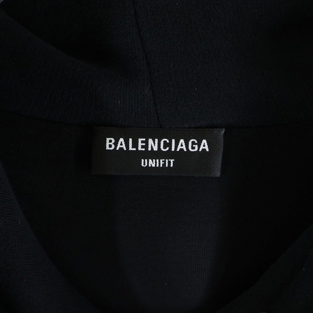 BALENCIAGA(バレンシアガ) 21SS デストロイ加工 ロゴミディアム フリースプルオーバーパーカー 659403 TKVB6 ブラック
