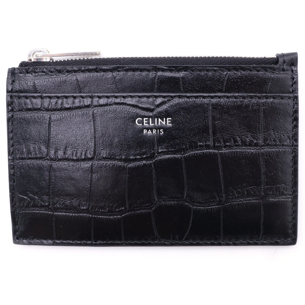 CELINE(セリーヌ) ZIPPED CARD HOLDER 10F993CUV.38SI ジップ付きカードホルダー クロコダイル型押し カードケース 財布 ブラック レディース