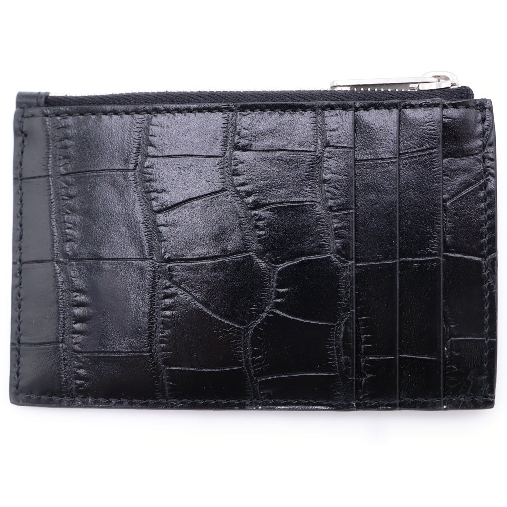 CELINE(セリーヌ) ZIPPED CARD HOLDER 10F993CUV.38SI ジップ付きカードホルダー クロコダイル型押し カードケース 財布 ブラック レディース