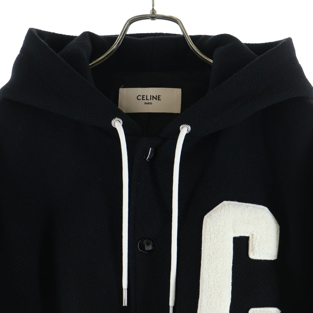 CELINE(セリーヌ) Cパッチロゴ フード付きテディジャケット ブルゾン スタジャン ブラック RVOKL896C.38NO.48