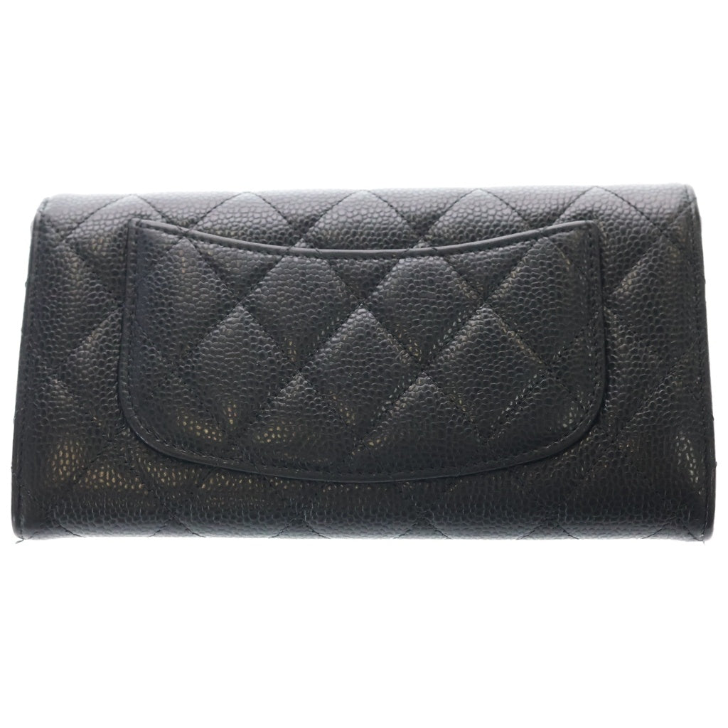 CHANEL(シャネル) ココマーク マトラッセ キャビアスキン クラシックロングフラップウォレット 財布 ブラック A80758 レディース