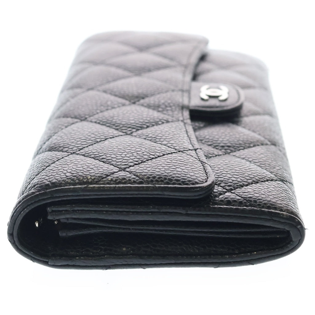 CHANEL(シャネル) ココマーク マトラッセ キャビアスキン クラシックロングフラップウォレット 財布 ブラック A80758 レディース