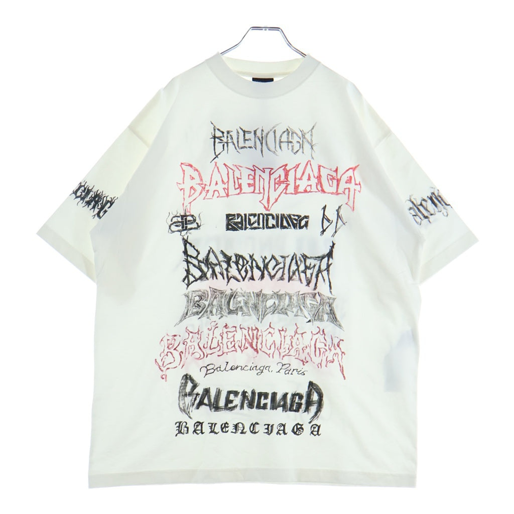 BALENCIAGA(バレンシアガ) Diy Metal T-Shirt メタルロゴ ダメージ加工半袖Tシャツ ホワイト 641675 TPVO2