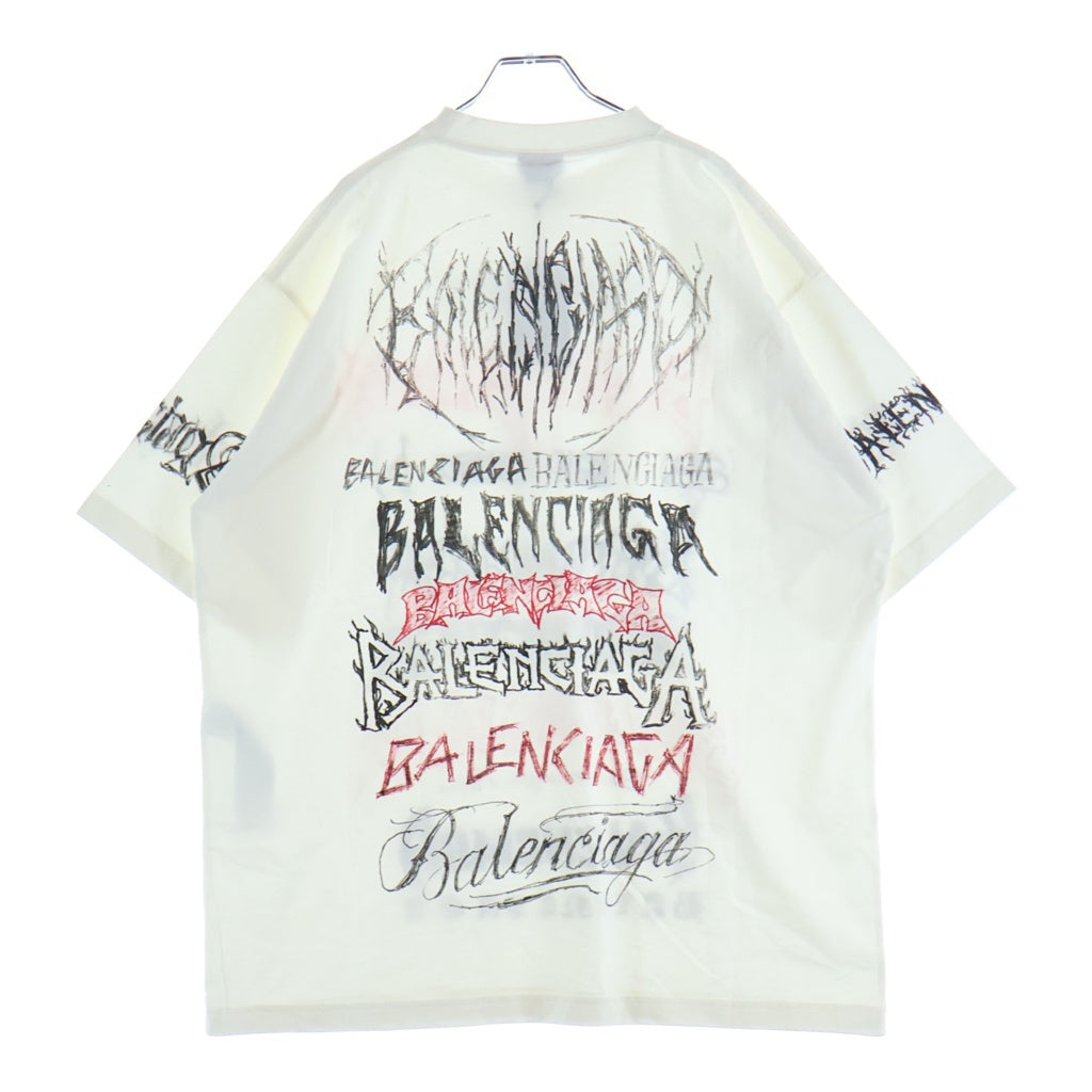 BALENCIAGA(バレンシアガ) Diy Metal T-Shirt メタルロゴ ダメージ加工半袖Tシャツ ホワイト 641675 TPVO2