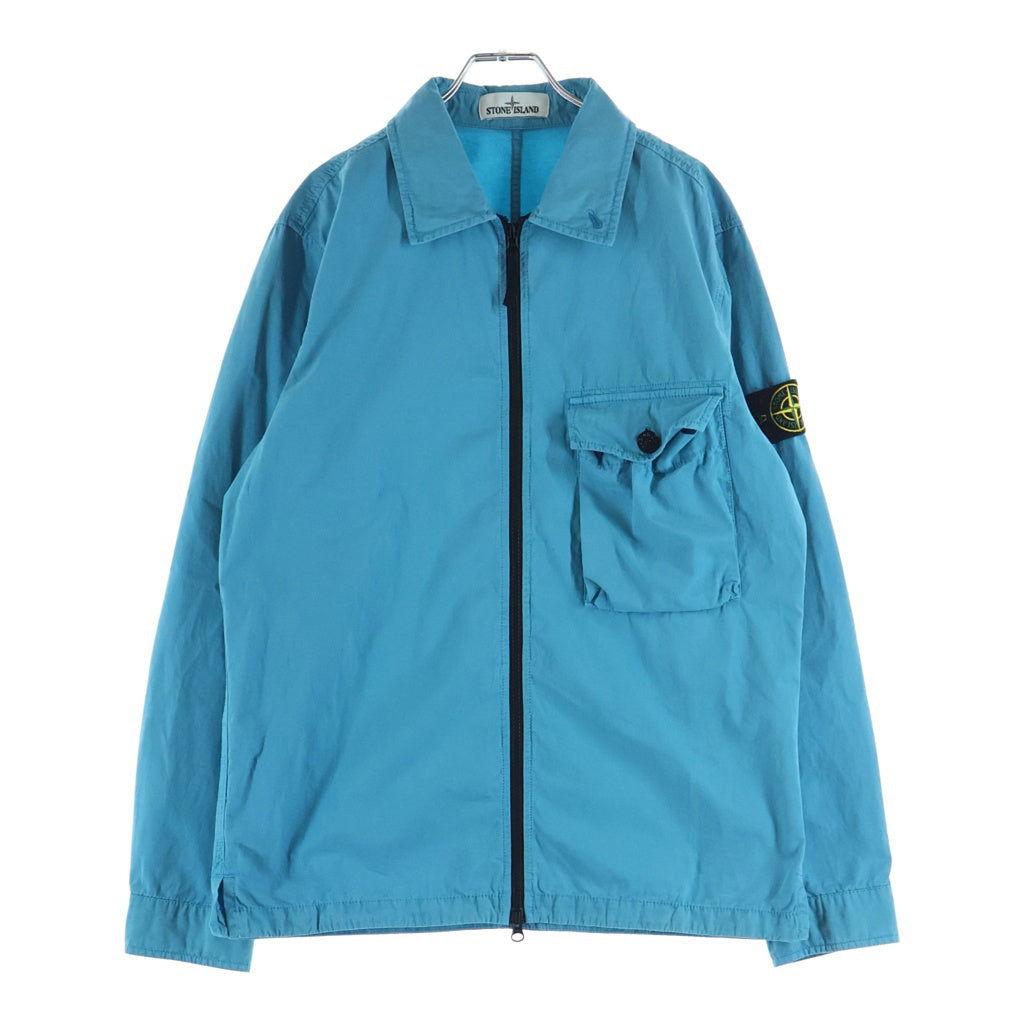 STONE ISLAND(ストーンアイランド) Old Effect Canvas Overshirt ロゴワッペン フェード加工 ジップアップ長袖シャツ ブルー 7215114WN