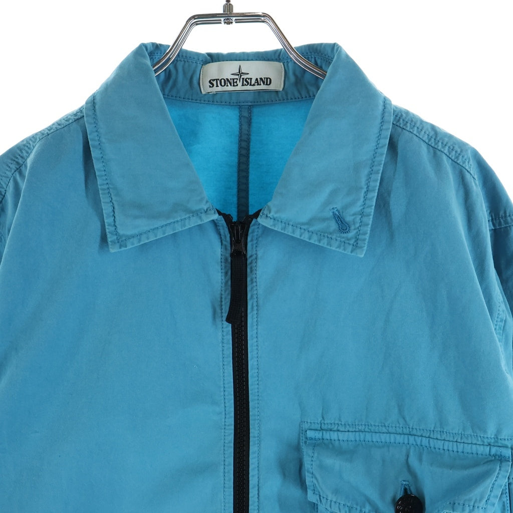 STONE ISLAND(ストーンアイランド) Old Effect Canvas Overshirt ロゴワッペン フェード加工 ジップアップ長袖シャツ ブルー 7215114WN