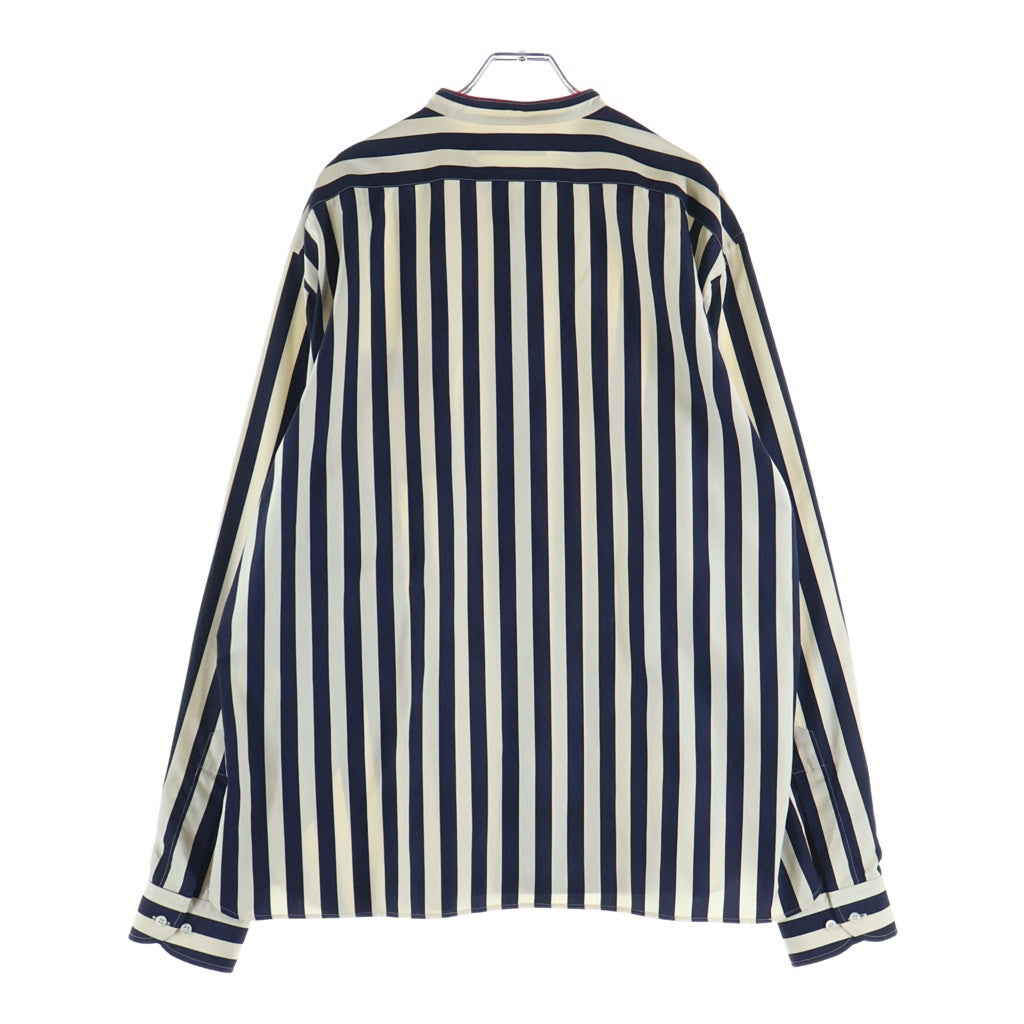 GUCCI(グッチ) Silk Shirt バンドカラー ストライプシルクシャツ ホワイト/ネイビー 375189 Z609A
