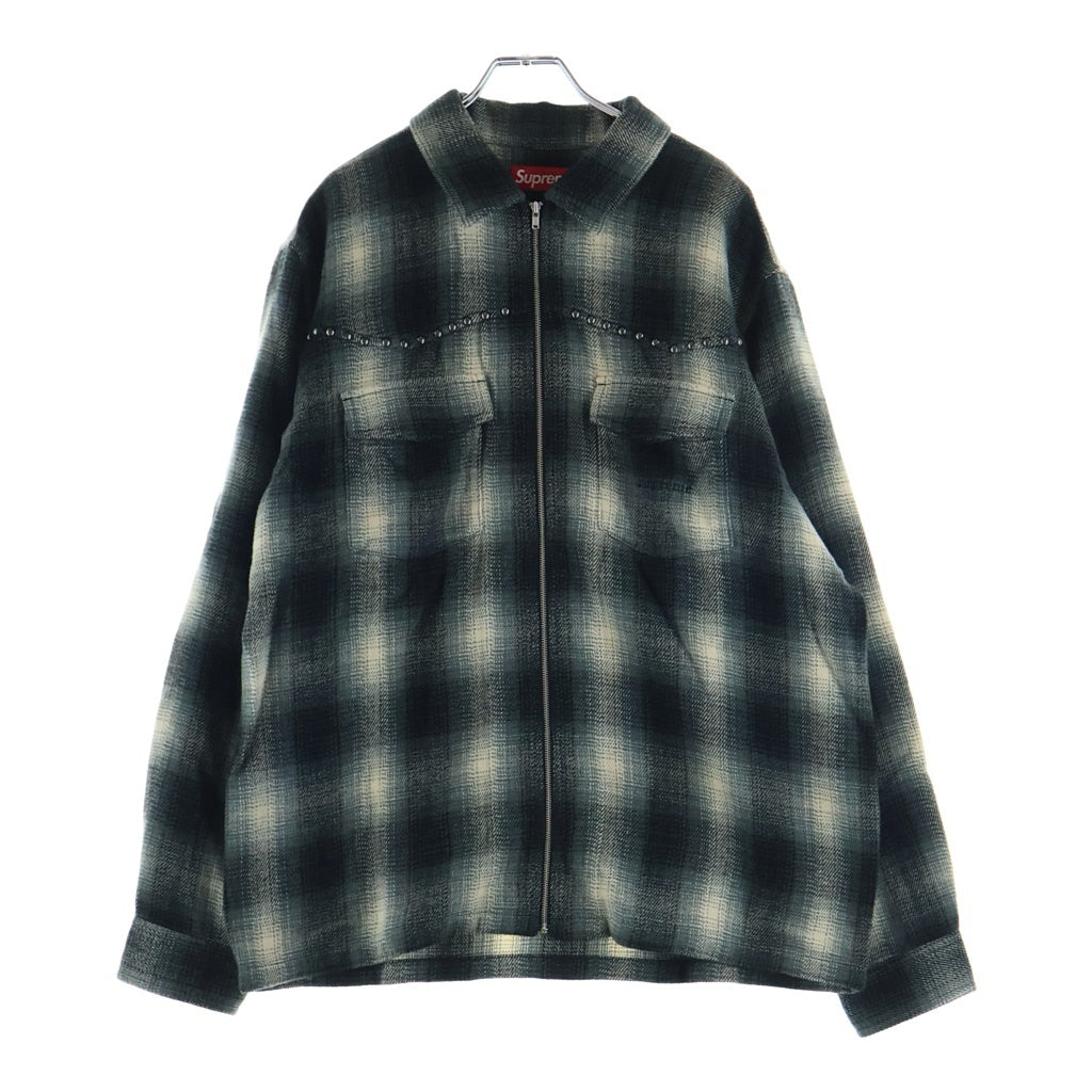 SUPREME(シュプリーム) 25AW Studded Shadow Plaid Zip Up Shirt スタッズ シャドウ プレイドジップアップ長袖シャツ ブラック