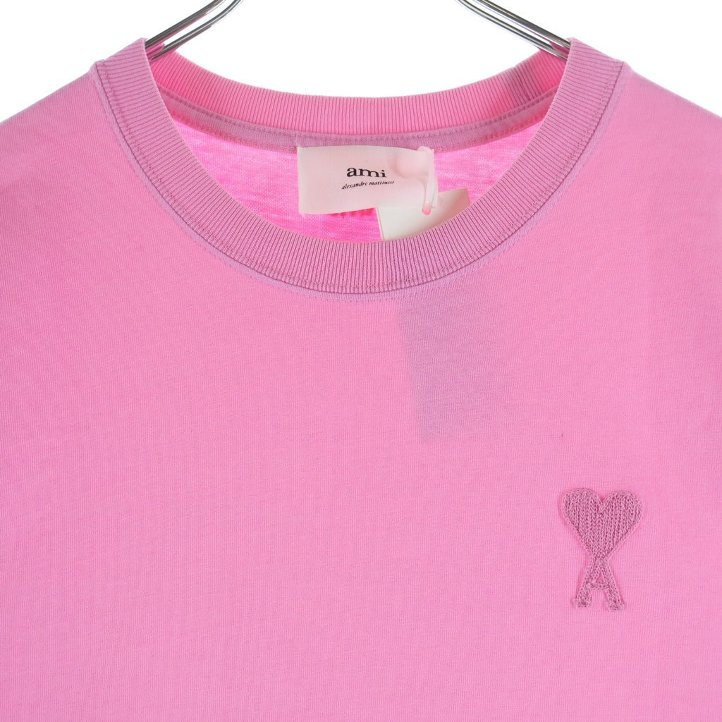 AMI Alexandre Mattiussi(アミアレクサンドルマテュッシ) T-Shirt ハートロゴ刺繍 半袖Tシャツ ピンク UTS004.726
