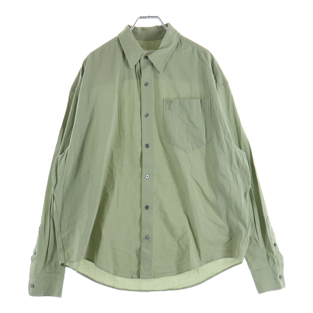 AMI Alexandre Mattiussi(アミアレクサンドルマテュッシ) Boxy Fit Shirt ハートロゴ刺繍 長袖シャツ カーキ USH140.CO0062