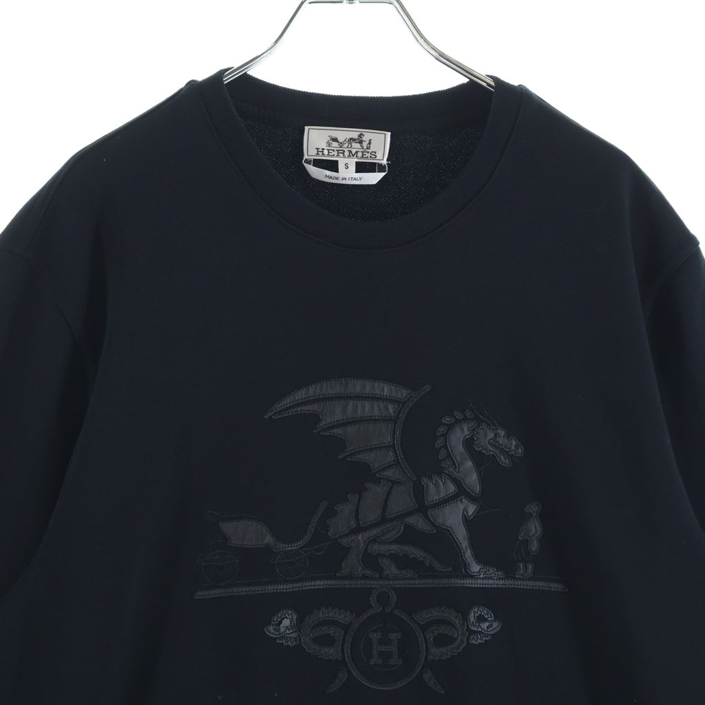 HERMES(エルメス) Ex-Libris Dragon Sweatshirt エクスリブリス ドラゴン レザーパッチ クルーネックスウェットトレーナー ブラック