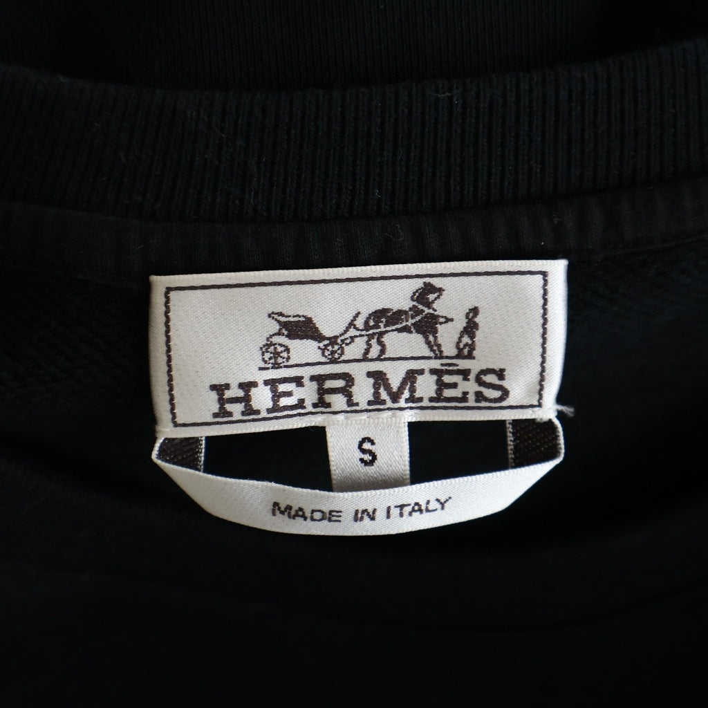 HERMES(エルメス) Ex-Libris Dragon Sweatshirt エクスリブリス ドラゴン レザーパッチ クルーネックスウェットトレーナー ブラック