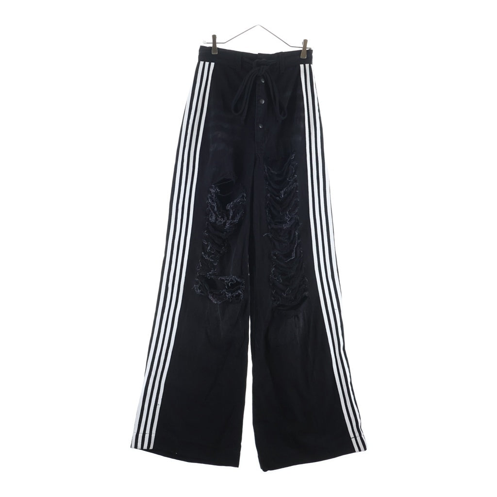 YORI SPORT(ヨリ スポーツ) 5STRIPE DENIM ダメージ加工 サイドストライプ デニム ブラック