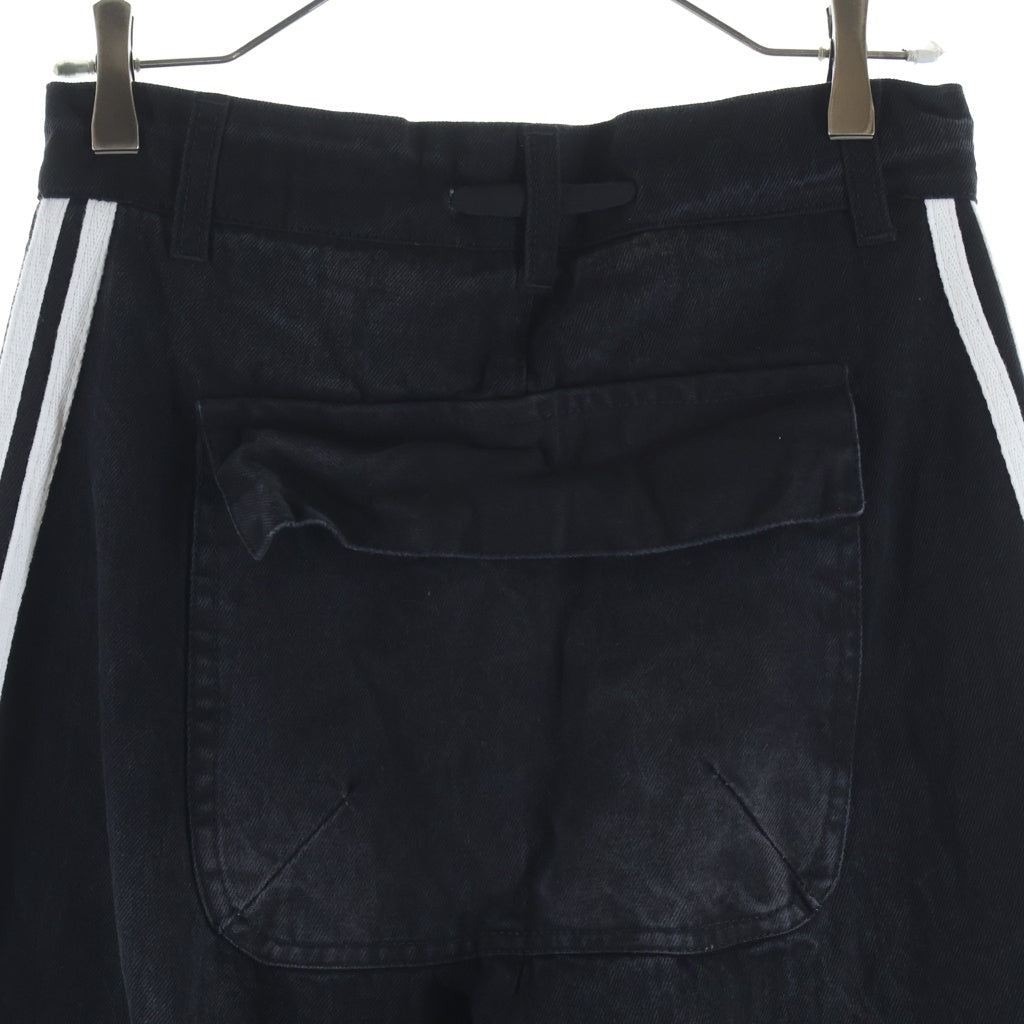 YORI SPORT(ヨリ スポーツ) 5STRIPE DENIM ダメージ加工 サイドストライプ デニム ブラック