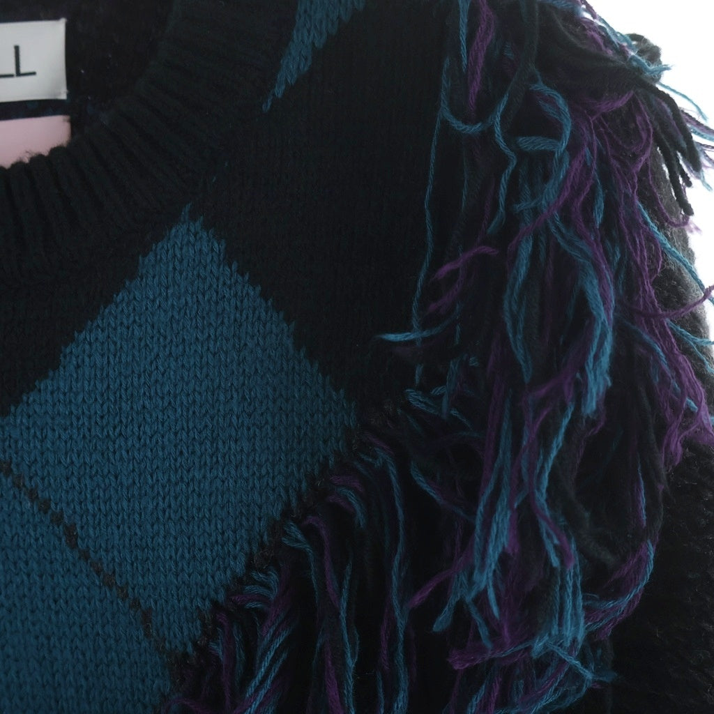 KIDILL(キディル) × rurumu: Destroy Argyle Tartan Pullover Knit KL458 ×ルルムウ デストロイ アーガイルタータン ニット ブラック/パープル