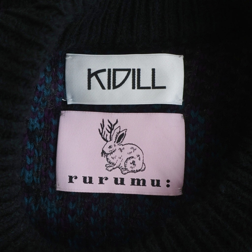 KIDILL(キディル) × rurumu: Destroy Argyle Tartan Pullover Knit KL458 ×ルルムウ デストロイ アーガイルタータン ニット ブラック/パープル