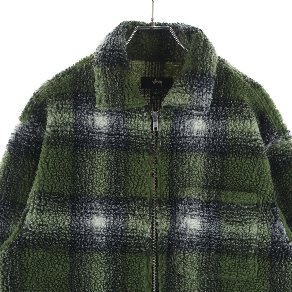 STUSSY(ステューシー) SHADOW PLAID SHERPA ZIP SHIRT OLIVE 1110224 シャドウ プレイド シェルパ ジップフリース シャツ ジャケット オリーブ