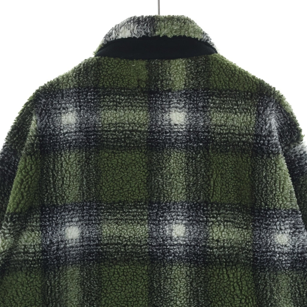 STUSSY(ステューシー) SHADOW PLAID SHERPA ZIP SHIRT OLIVE 1110224 シャドウ プレイド シェルパ ジップフリース シャツ ジャケット オリーブ