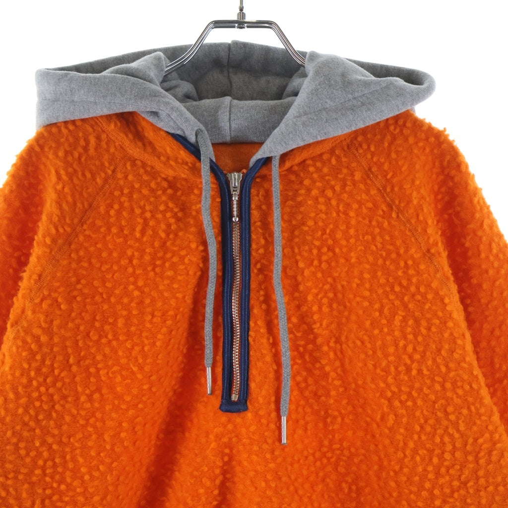 NO BRAND(ノーブランド) Stockholm Surfboard Club【ストックホルムサーフボードクラブ】 Wool Pile Hoodie ハーフジップ ボアパーカー フーディー オレンジ