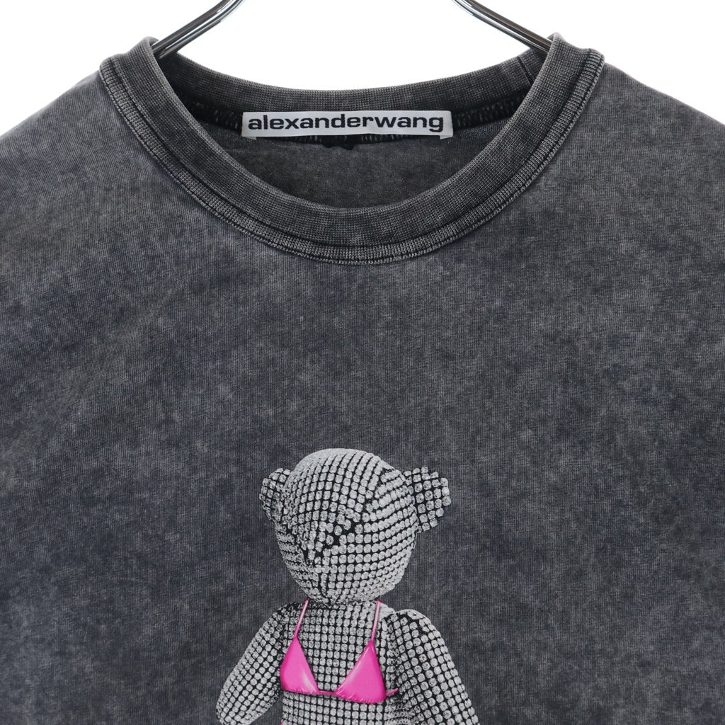 ALEXANDER WANG(アレキサンダーワン) Teddy Bear L/S T-Shirt フェード加工 ラインストーン装飾 長袖Tシャツ ロンT グレー