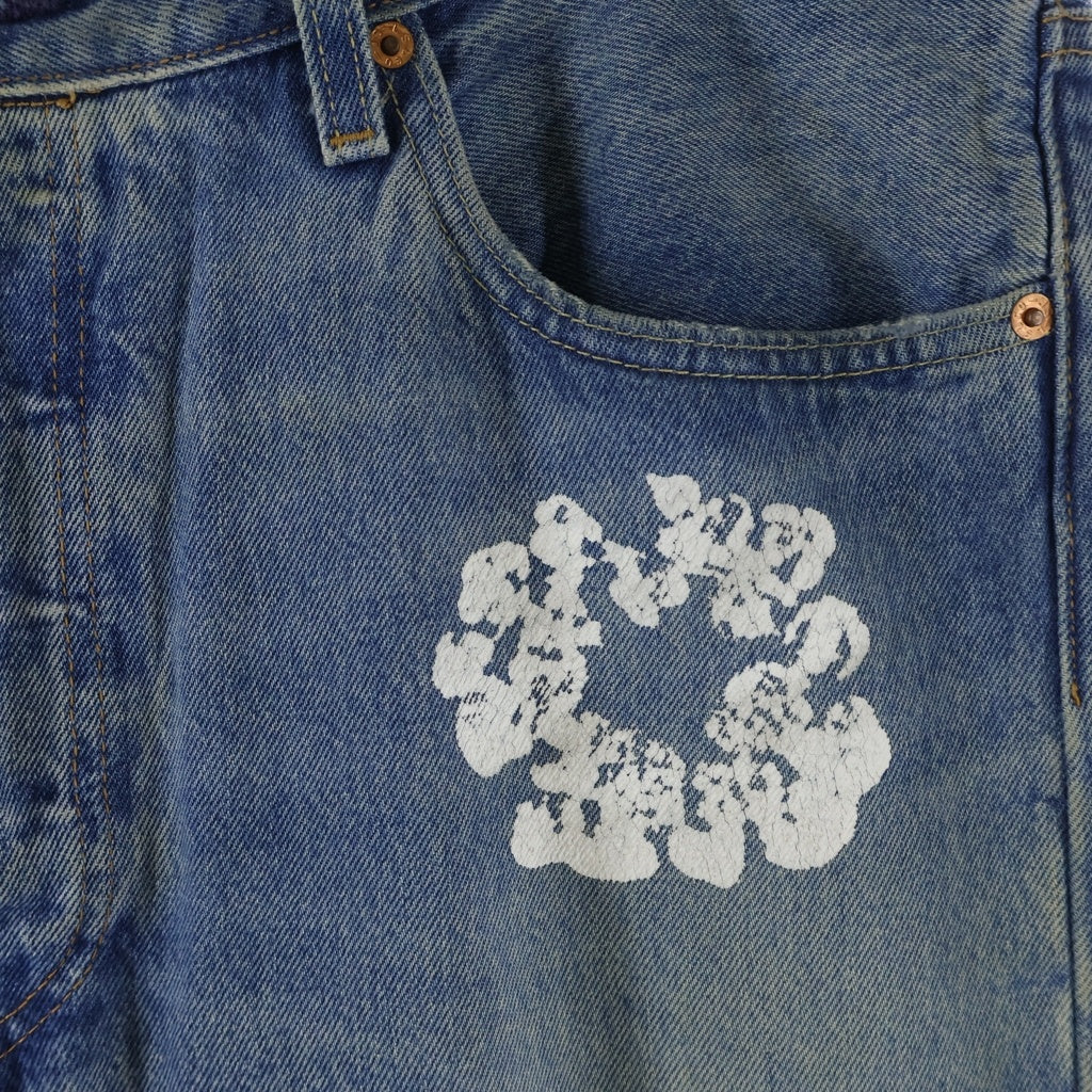 DENIM TEARS(デニムティアーズ) ×LEVI'S 501 COTTON WREATH CHAIN STITCH リーバイス フラワープリントデニムパンツ インディゴ PC9-A1592-0002