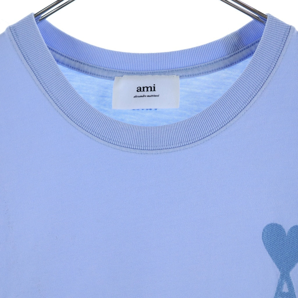 AMI Alexandre Mattiussi(アミアレクサンドルマテュッシ) T-Shirt ハートロゴ刺繍 半袖Tシャツ ブルー E22UTS002.726