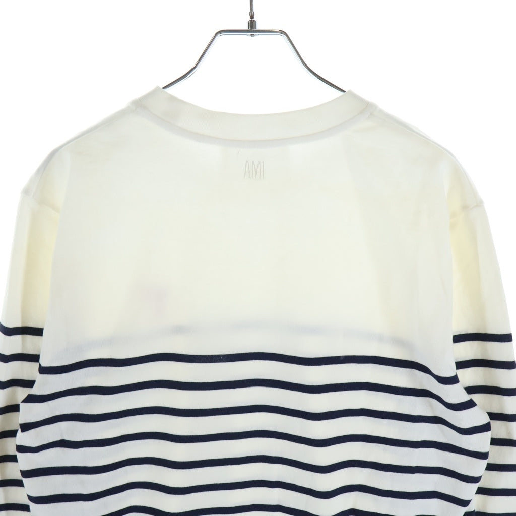AMI Alexandre Mattiussi(アミアレクサンドルマテュッシ) L/S T-Shirt ハートロゴ刺繍 ボーダー長袖Tシャツ ロンT ホワイト UTS300.072