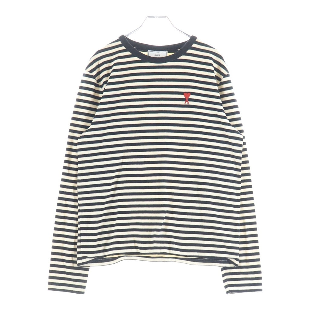 AMI Alexandre Mattiussi(アミアレクサンドルマテュッシ) L/S T-Shirt ハートロゴ刺繍 ボーダー長袖Tシャツ ロンT ホワイト H20HJ106.72