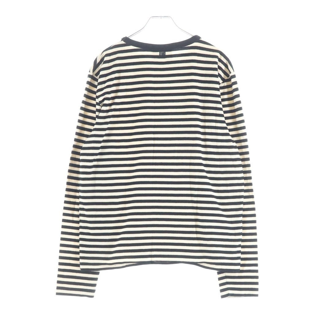 AMI Alexandre Mattiussi(アミアレクサンドルマテュッシ) L/S T-Shirt ハートロゴ刺繍 ボーダー長袖Tシャツ ロンT ホワイト H20HJ106.72