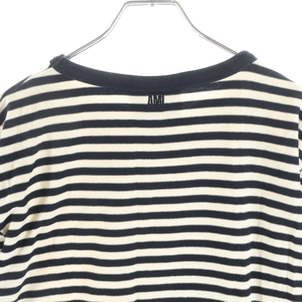 AMI Alexandre Mattiussi(アミアレクサンドルマテュッシ) L/S T-Shirt ハートロゴ刺繍 ボーダー長袖Tシャツ ロンT ホワイト H20HJ106.72