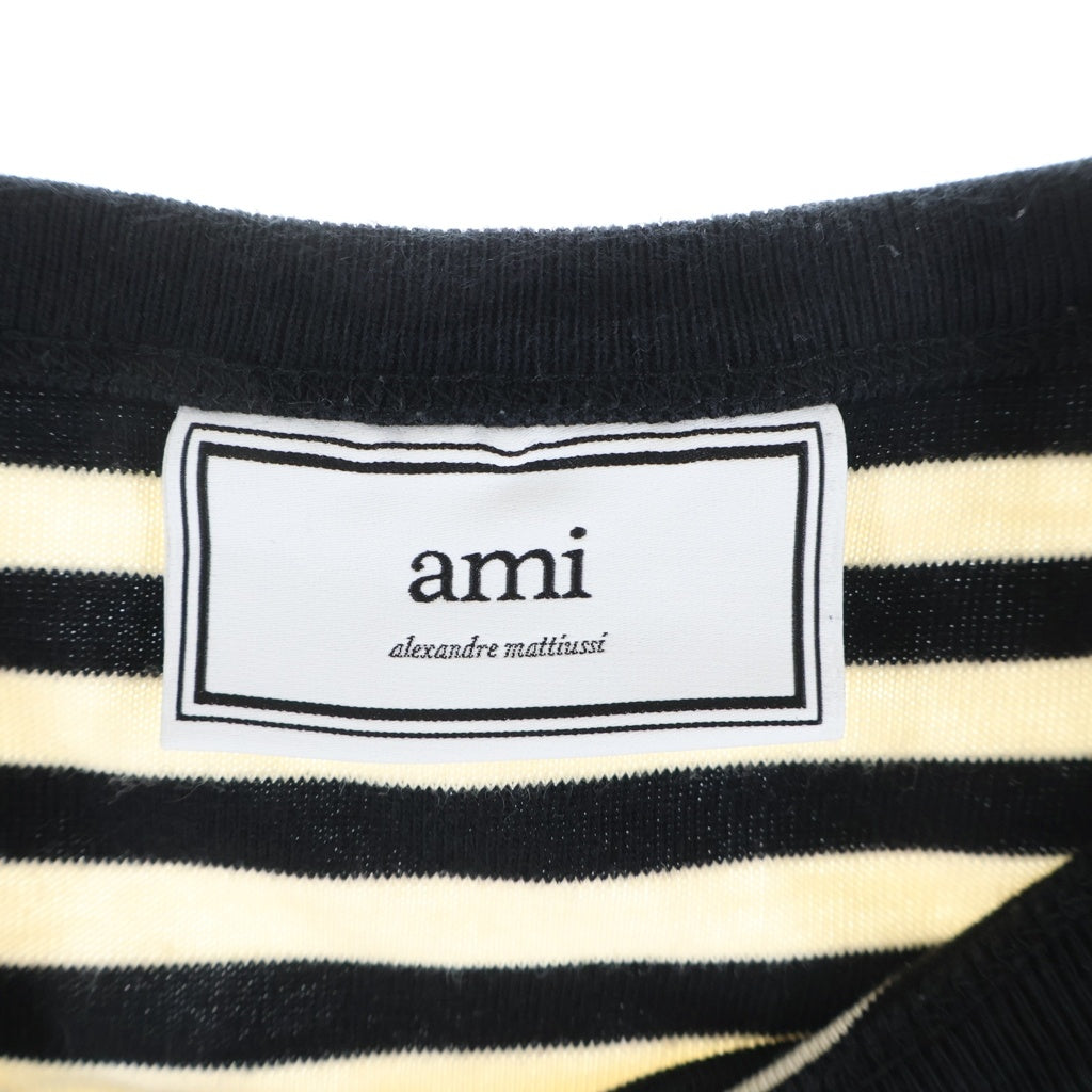 AMI Alexandre Mattiussi(アミアレクサンドルマテュッシ) L/S T-Shirt ハートロゴ刺繍 ボーダー長袖Tシャツ ロンT ホワイト H20HJ106.72