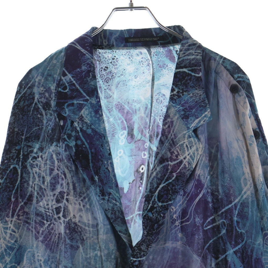 Yohji Yamamoto POUR HOMME(ヨウジヤマモト プールオム) 26SS SEA PRINTED SHOULDER OPEN JACKET HK-J75-452 シープリンテッド ショルダーオープン ジャケット ロングシャツ ブルー