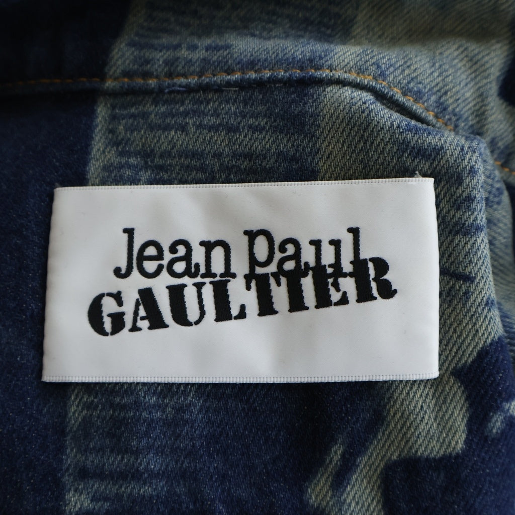 Jean Paul GAULTIER(ジャンポールゴルチエ) Fitted Newspaper Print Denim Jacket 26/01-W-JA033-D027 ニュースペーパー プリント クロップドデニムジャケット レディース インディゴ