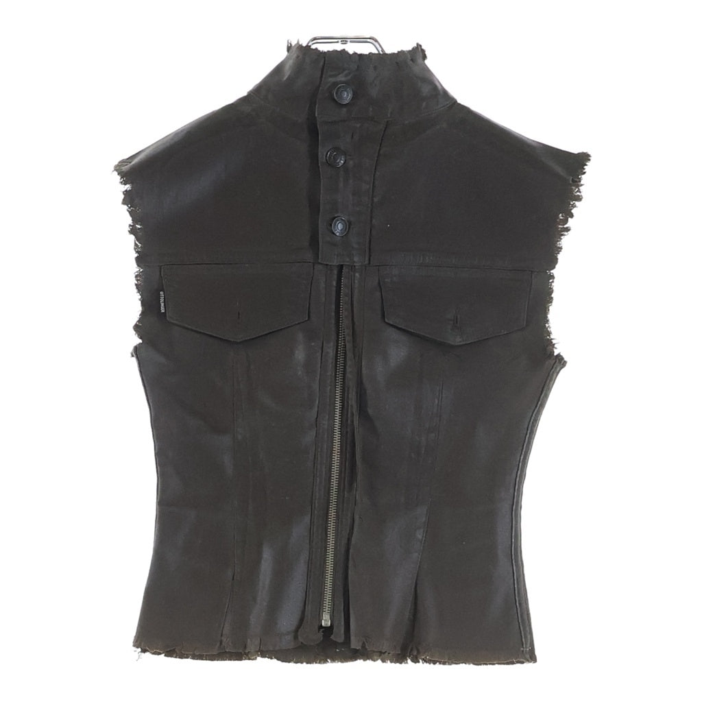 NO BRAND(ノーブランド) OTTOLINGER【オットリンガー】 26SS GLAZED DENIM VEST グレイズド デニム カットオフ ジップアップ ベスト レディース ブラウン