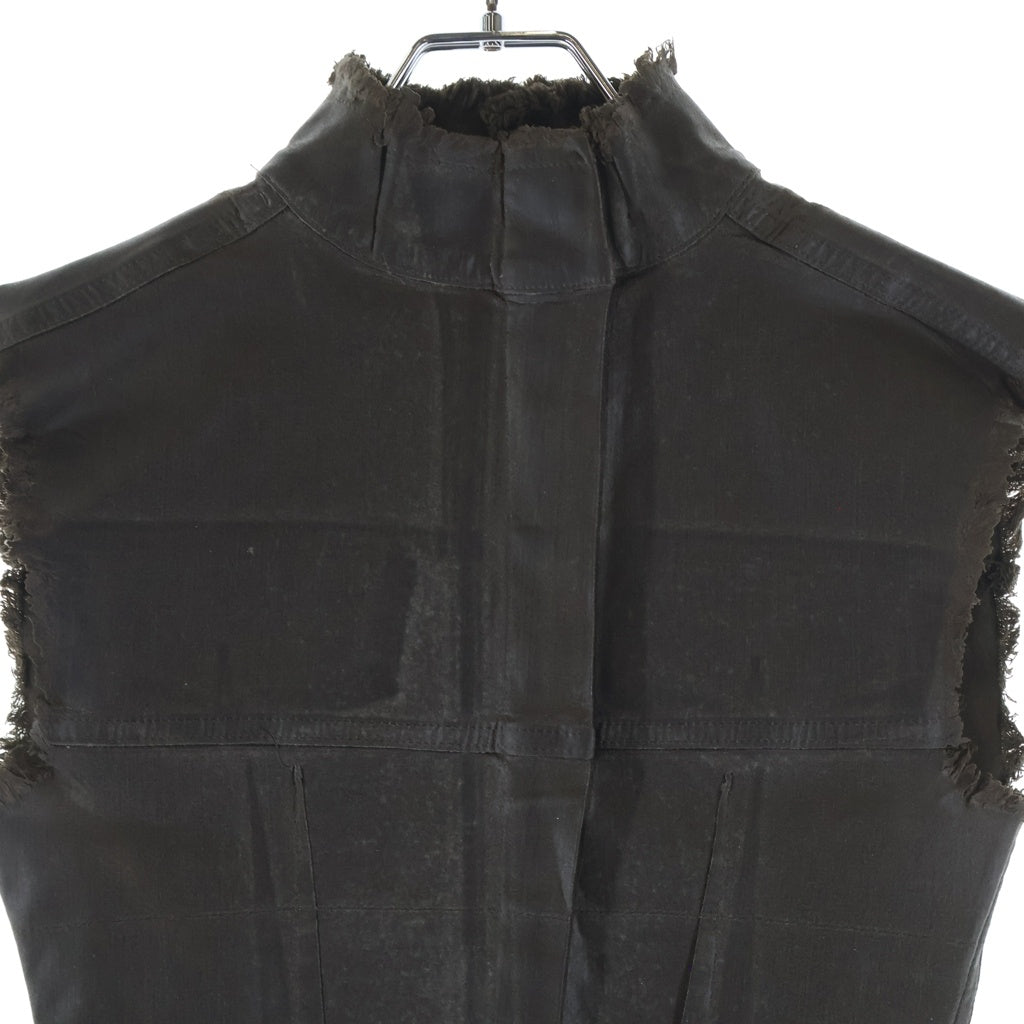 NO BRAND(ノーブランド) OTTOLINGER【オットリンガー】 26SS GLAZED DENIM VEST グレイズド デニム カットオフ ジップアップ ベスト レディース ブラウン