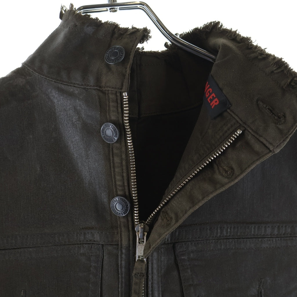 NO BRAND(ノーブランド) OTTOLINGER【オットリンガー】 26SS GLAZED DENIM VEST グレイズド デニム カットオフ ジップアップ ベスト レディース ブラウン